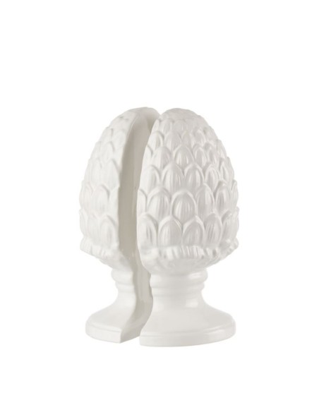 L'Oca Nera - Fermalibri Pigna Bianco - Set 2 pz cm 3x7,5x21h