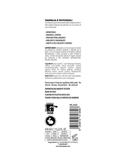 Muhà - Sapone Liquido Bio 450ml Vaniglia e Patchouli