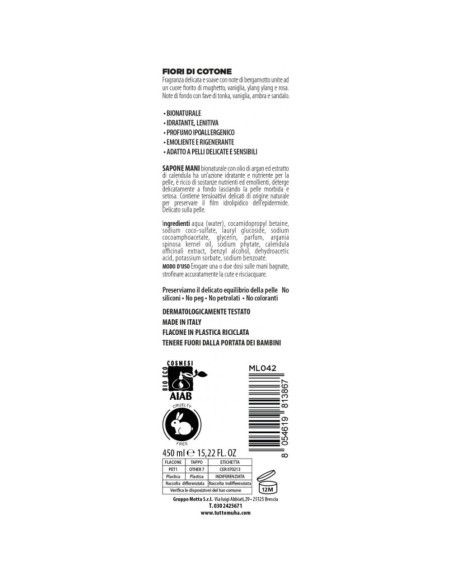 Muhà - Sapone Liquido Bio 450ml Fiori di Cotone