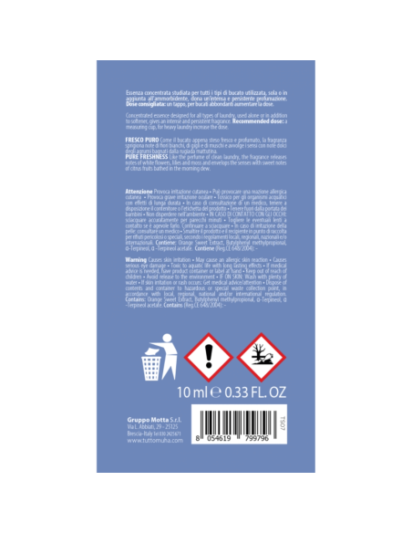 Muhà - Bucato Monodose 10ml Fresco Puro - Profumatore Bucato per Lavatrice