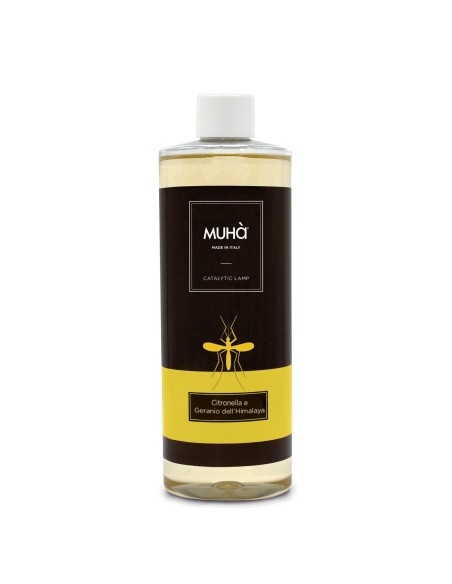 Muhà - Refill Catalitica 500ml Anti Zanzare Cotronella e Geranio Dell'himalaya - Liquido per Lampada Catalitica