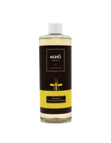 Muhà - Refill Catalitica 500ml Anti Zanzare Cotronella e Geranio Dell'himalaya - Liquido per Lampada Catalitica