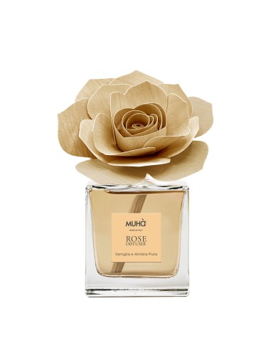 Muhà - Confezione Rosa 100ml + Spray 100ml Vaniglia e Ambra Pura- Cofanetto con Diffusore e Spray
