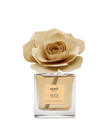 Muhà - Confezione Rosa 100ml + Spray 100ml Vaniglia e Ambra Pura- Cofanetto con Diffusore e Spray