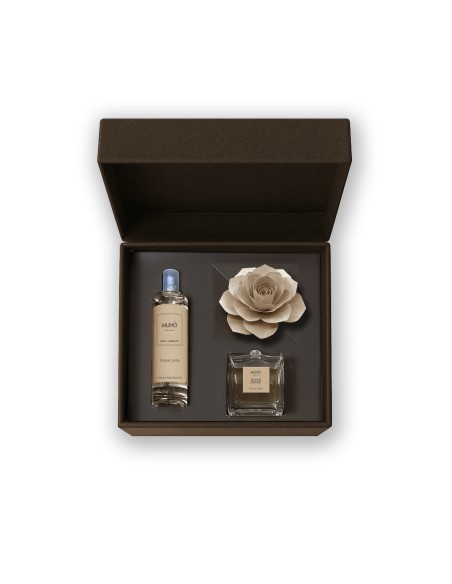 Muhà - Confezione Rosa 100ml + Spray 100ml Dolce Latte - Cofanetto con Diffusore e Spray