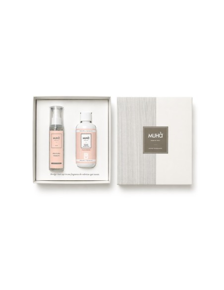 Muhà - Cofanetto Bucato lavatrice 200 ml + Spray tessuti 125 ml Talco e Muschio