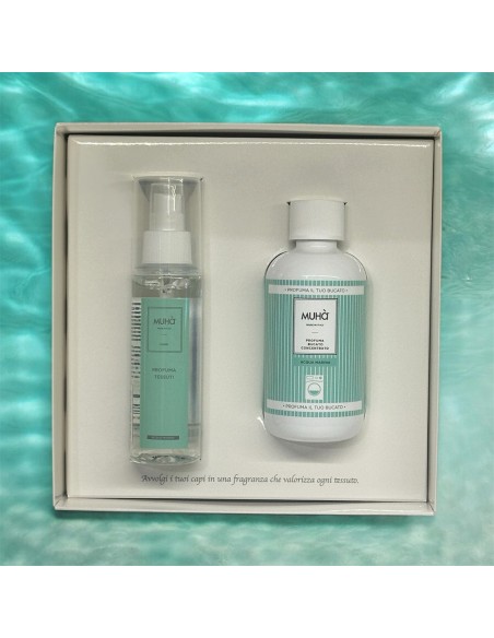 Muhà - Cofanetto Bucato lavatrice 200 ml + Spray tessuti 125 ml Acqua Marina