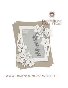 Arti & Mestieri - Porta foto con cornice floreale Fior di loto Sabbia Bianco 24x29h(15x20h) 2
