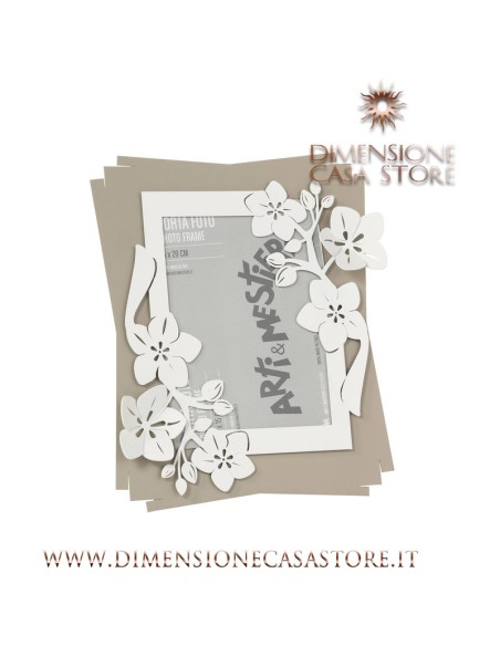 Arti & Mestieri - Porta foto con cornice floreale Fior di loto Sabbia Bianco 24x29h(15x20h)