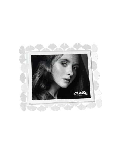 Arti & Mestieri - Portafoto Ginkgo grande orizzontale-bianco marmo 25 x 20 cm di altezza (18x13 formato foto)