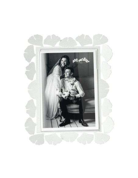 Arti & Mestieri - Portafoto Ginkgo grande-bianco marmo 20 x 25 cm di altezza (13 x 18 formato foto)