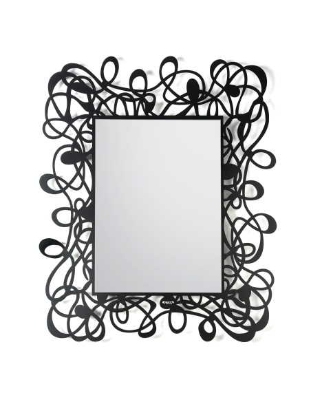 Arti & Mestieri - Specchio da parete Scarabocchio-nero-80 x 96 cm di altezza, specchio 42 x 58 cm di altezza
