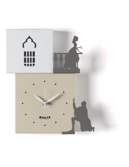 Arti & Mestieri - Orologio da parete di design Romeo e Giulietta  crema/bianco marmo/fango 24x5x26h cm