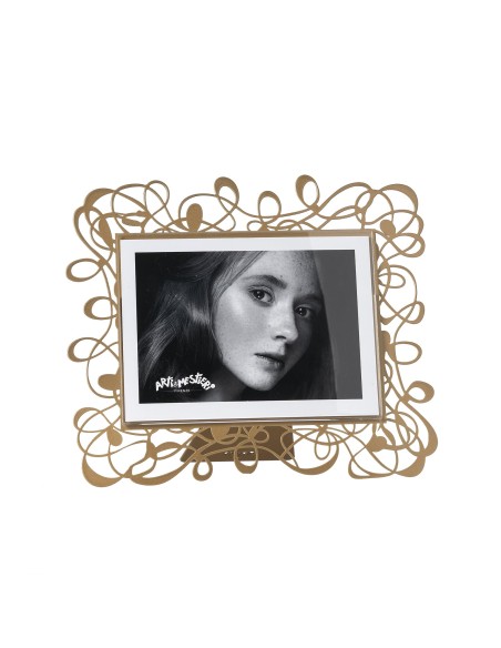 Arti & Mestieri - Portafoto Scarabocchio grande orizzontale oro laccato 26x22h cm (18x13h cm formato foto)