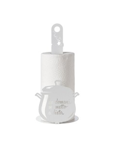 Arti & Mestieri - Porta rotolo da cucina "Da domani mi metto a dieta" bianco marmo ⌀ 15x33h cm
