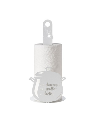 Arti & Mestieri - Porta rotolo da cucina "Da domani mi metto a dieta" bianco marmo ⌀ 15x33h cm