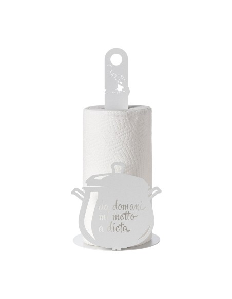 Arti & Mestieri - Porta rotolo da cucina "Da domani mi metto a dieta" bianco marmo ⌀ 15x33h cm