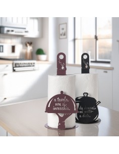Arti & Mestieri - Porta rotolo da cucina "Da domani mi metto a dieta" bianco marmo ⌀ 15x33h cm 2