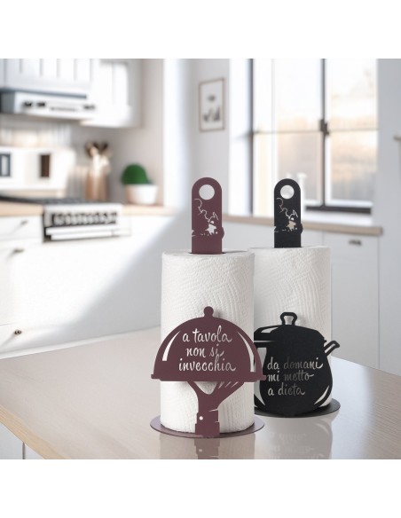 Arti & Mestieri - Porta rotolo da cucina "Da domani mi metto a dieta" bianco marmo ⌀ 15x33h cm