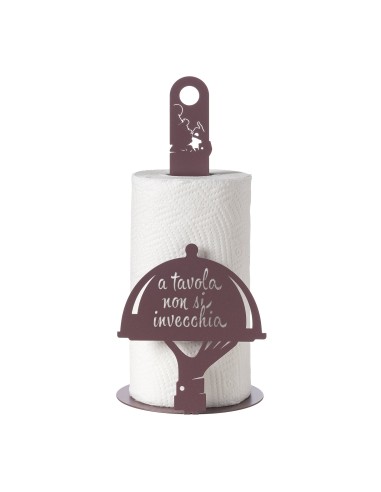 Arti & Mestieri - Porta rotolo da cucina "A tavola non si invecchia" ametista ⌀ 15x33h cm