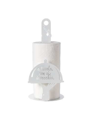 Arti & Mestieri - Porta rotolo da cucina "A tavola non si invecchia" ametista ⌀ 15x33h cm