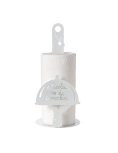 Arti & Mestieri - Porta rotolo da cucina "A tavola non si invecchia" bianco marmo ⌀ 15x33h cm