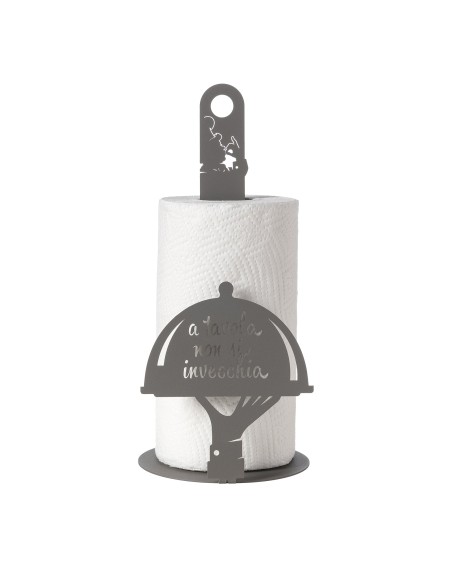 Arti & Mestieri - Porta rotolo da cucina "A tavola non si invecchia" fango ⌀ 15x33h cm
