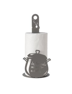 Arti & Mestieri - Porta rotolo da cucina "Da domani mi metto a dieta" fango ⌀ 15x33h cm