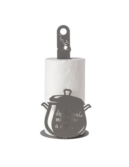 Arti & Mestieri - Porta rotolo da cucina "Da domani mi metto a dieta" fango ⌀ 15x33h cm