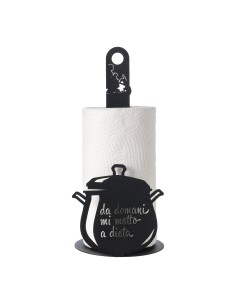 Arti & Mestieri - Porta rotolo da cucina "Da domani mi metto a dieta" fango ⌀ 15x33h cm 2