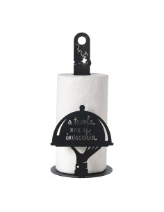 Arti & Mestieri - Porta rotolo da cucina "A tavola non si invecchia" nero ⌀ 15x33h cm