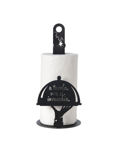 Arti & Mestieri - Porta rotolo da cucina "A tavola non si invecchia" nero ⌀ 15x33h cm