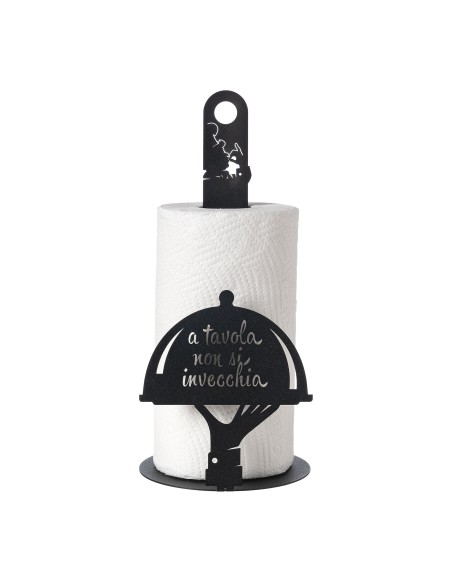 Arti & Mestieri - Porta rotolo da cucina "A tavola non si invecchia" nero ⌀ 15x33h cm