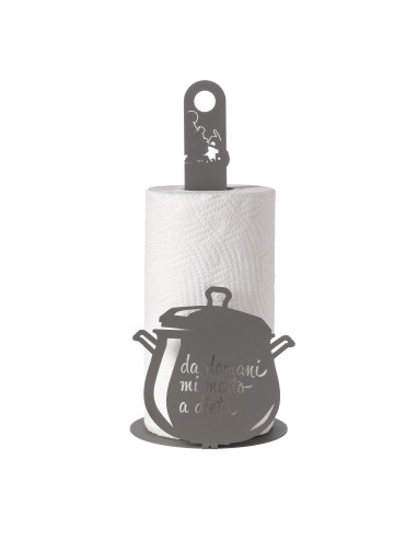 Arti & Mestieri - Porta rotolo da cucina "Da domani mi metto a dieta" nero ⌀ 15x33h cm