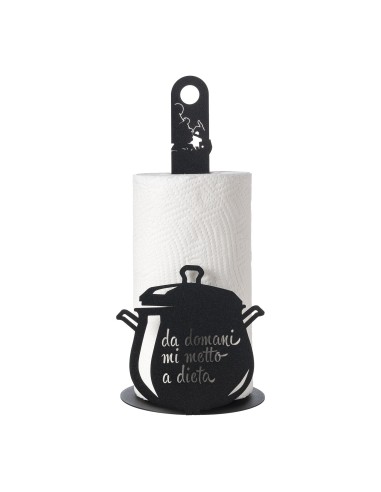 Arti & Mestieri - Porta rotolo da cucina "Da domani mi metto a dieta" nero ⌀ 15x33h cm