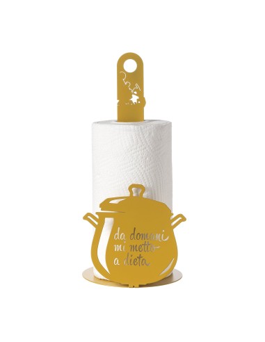 Arti & Mestieri - Porta rotolo da cucina "Da domani mi metto a dieta" ocra ⌀ 15x33h cm