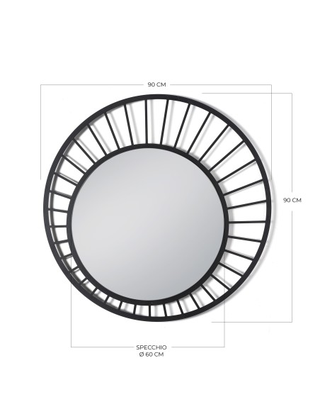 Arti & Mestieri - Specchio moderno da parete Ray beige ⌀ 90cm (⌀ 60cm specchio)