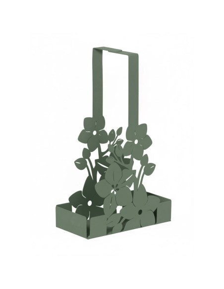 Arti & Mestieri - Porta bicchieri floreale di design Fior di Loto verde salvia 8 x 16 x 27 cm di altezza