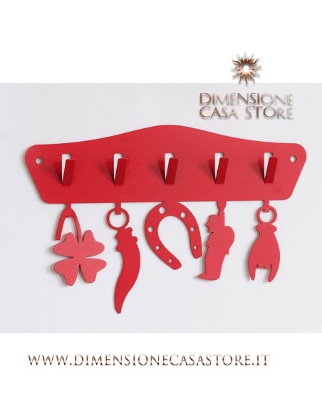 Arti & Mestieri - Portachiavi da muro moderno "Tocca Ferro"-rosso 31 x 21 cm di altezza