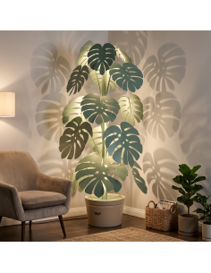 Arti & Mestieri - Lampada Monstera Verde salvia con vaso porta lampada beige-Diametro 60 x 170 cm di altezza 2