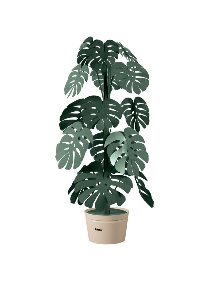 Arti & Mestieri - Lampada Monstera Verde salvia con vaso porta lampada beige-Diametro 60 x 170 cm di altezza