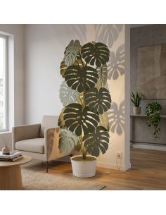 Arti & Mestieri - Lampada Monstera Verde salvia con vaso porta lampada bianco -Diametro 60 x 170 cm di altezza 2
