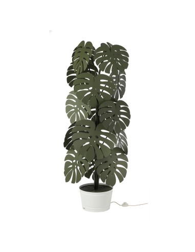 Arti & Mestieri - Lampada Monstera Verde salvia con vaso porta lampada bianco -Diametro 60 x 170 cm di altezza