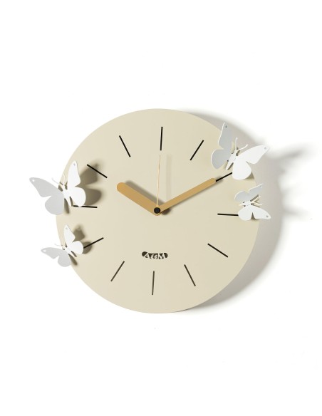 Arti & Mestieri - Orologio con farfalle Battito d'Ali-⌀-crema/bianco marmo 30cm