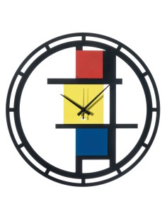 Arti & Mestieri - Orologio Mondrian-nero/rosso/giallo/blu 50-Diametro 50 cm