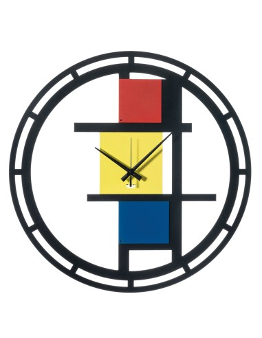 Arti & Mestieri - Orologio Mondrian-nero/rosso/giallo/blu 50-Diametro 50 cm