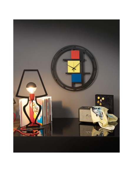 Arti & Mestieri - Orologio Mondrian-nero/rosso/giallo/blu 50-Diametro 50 cm