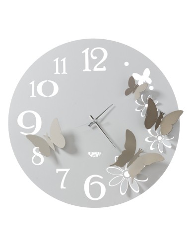 Arti & Mestieri - Orologio da parete particolare Butterfly Flowers grande Diametro-bianco marmo/sa/br/av/bm 60 cm