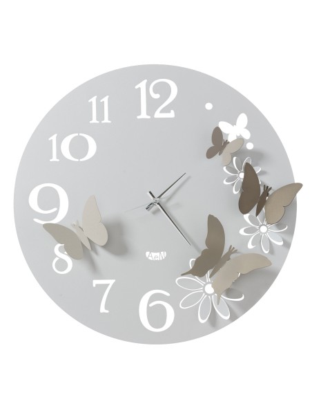 Arti & Mestieri - Orologio da parete particolare Butterfly Flowers grande Diametro-bianco marmo/sa/br/av/bm 60 cm