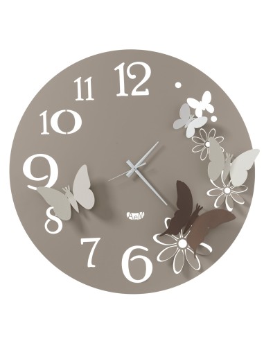 Arti & Mestieri - Orologio da parete particolare Butterfly Flowers grande Diametro-sabbia/br 60 cm